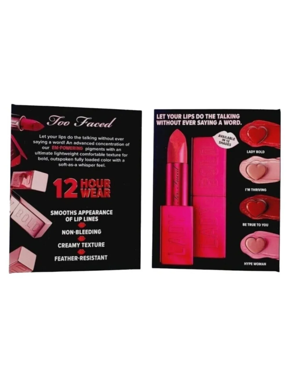 Too Faced Lady Bold Lipstick Sample 4 Shades Hype Woman Im Thriving Be True You